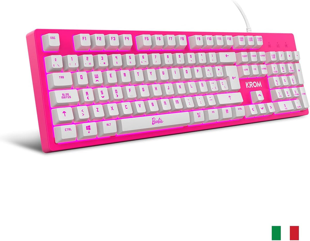 KROM Maus und -Mausunterlage Barbie Edition Kandy - Weisse LED-Membrantastatur, Maus optischem Senso