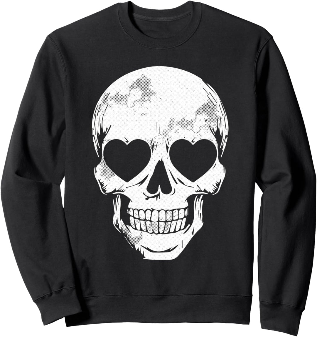 Totenkopf-Herzaugen, faules Halloween-Kostüm, niedliches Skelettknochen Sweatshirt
