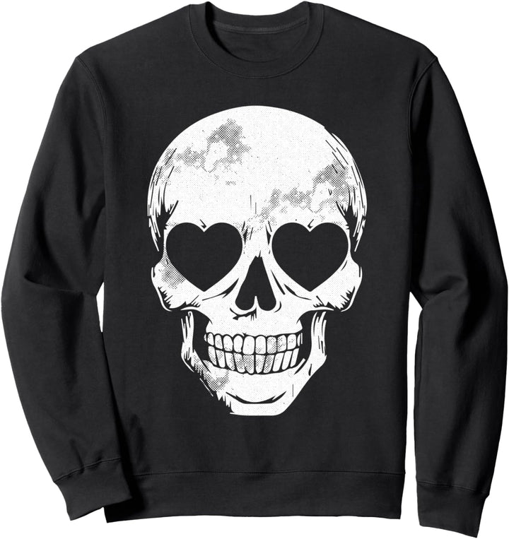 Totenkopf-Herzaugen, faules Halloween-Kostüm, niedliches Skelettknochen Sweatshirt