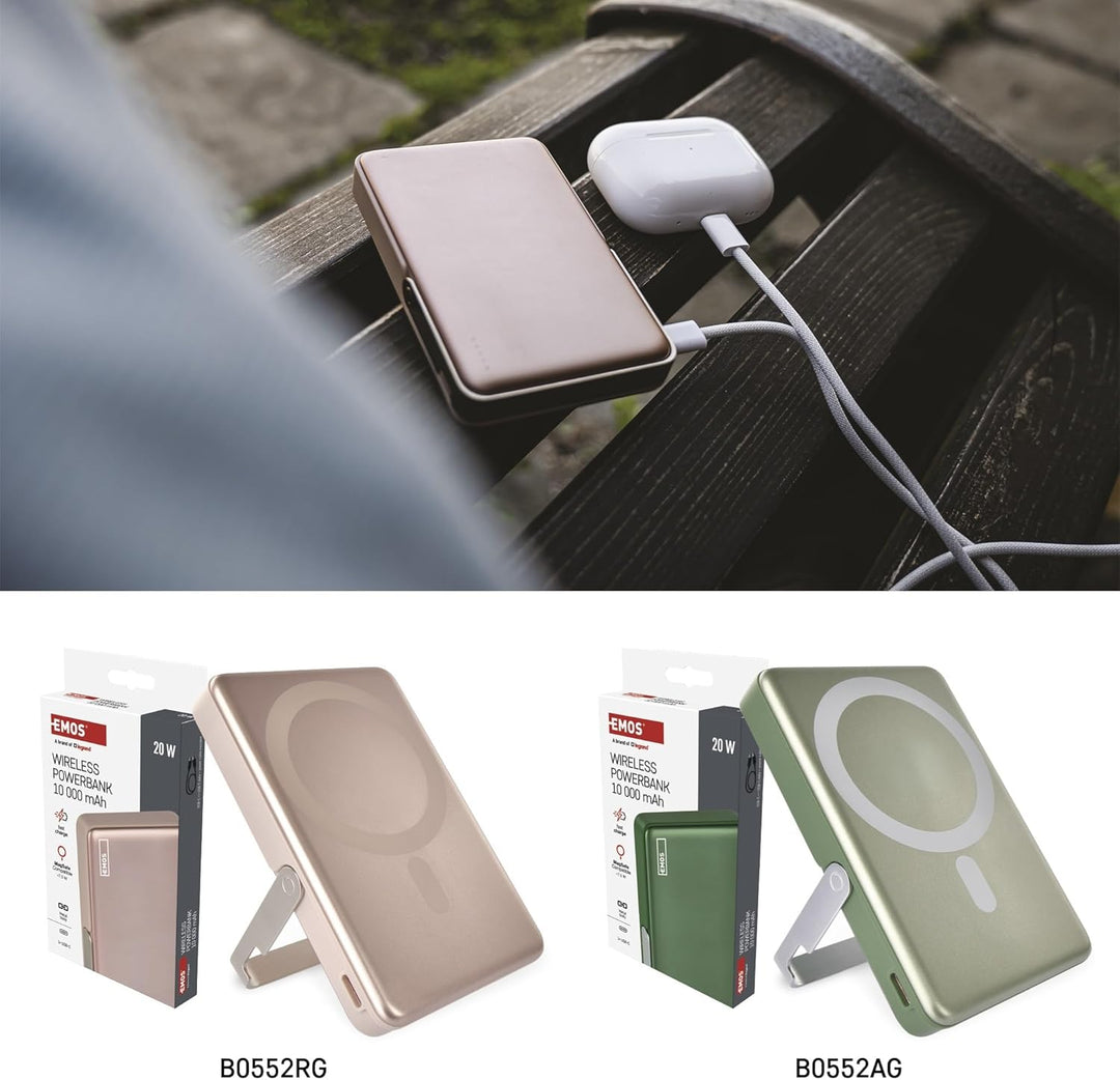 EMOS - Powerbank 10 000 mAh WI 1031 mit Magnet - magnetischer externer Akku mit Passthrough und Wire