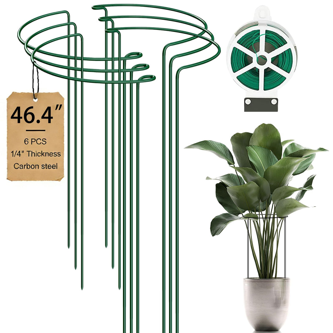 6er-Pack 117,6 cm Pflanzenstützpfähle, Stahl-Pflanzkäfig & Pfingstrosen-Tomaten-Hortensienkäfig, Gar