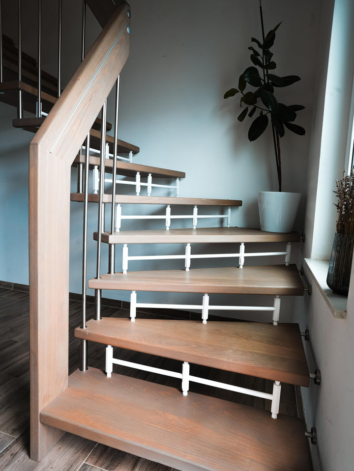 Treppenschutzgitter ohne Bohren, Kindersicherung & Haustierschutz für offene Treppenstufen, Weiss (1