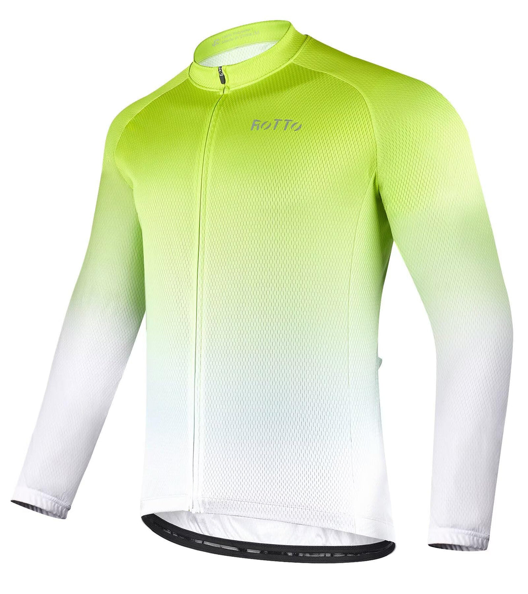 ROTTO Herren Radtrikot Fahrradtrikot Langarm Rennrad Trikot Farbverlauf Reihe D1 Leuchtendes Grün-we