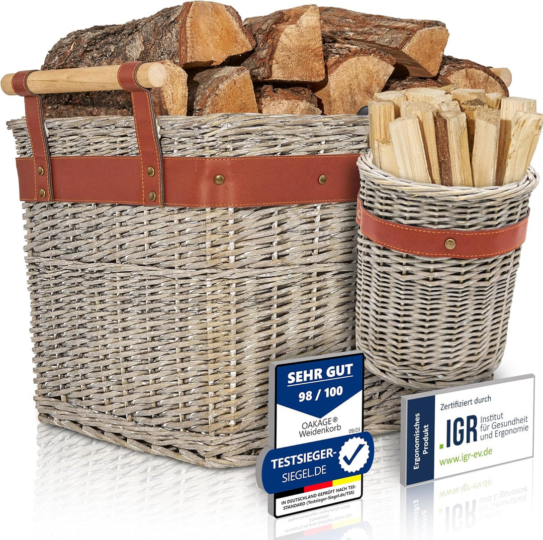 OAKAGE® Holzkorb für Kaminholz Gross aus Weide Kaminholzkorb Feuerholzkorb Brennholzkorb Weidenkorb