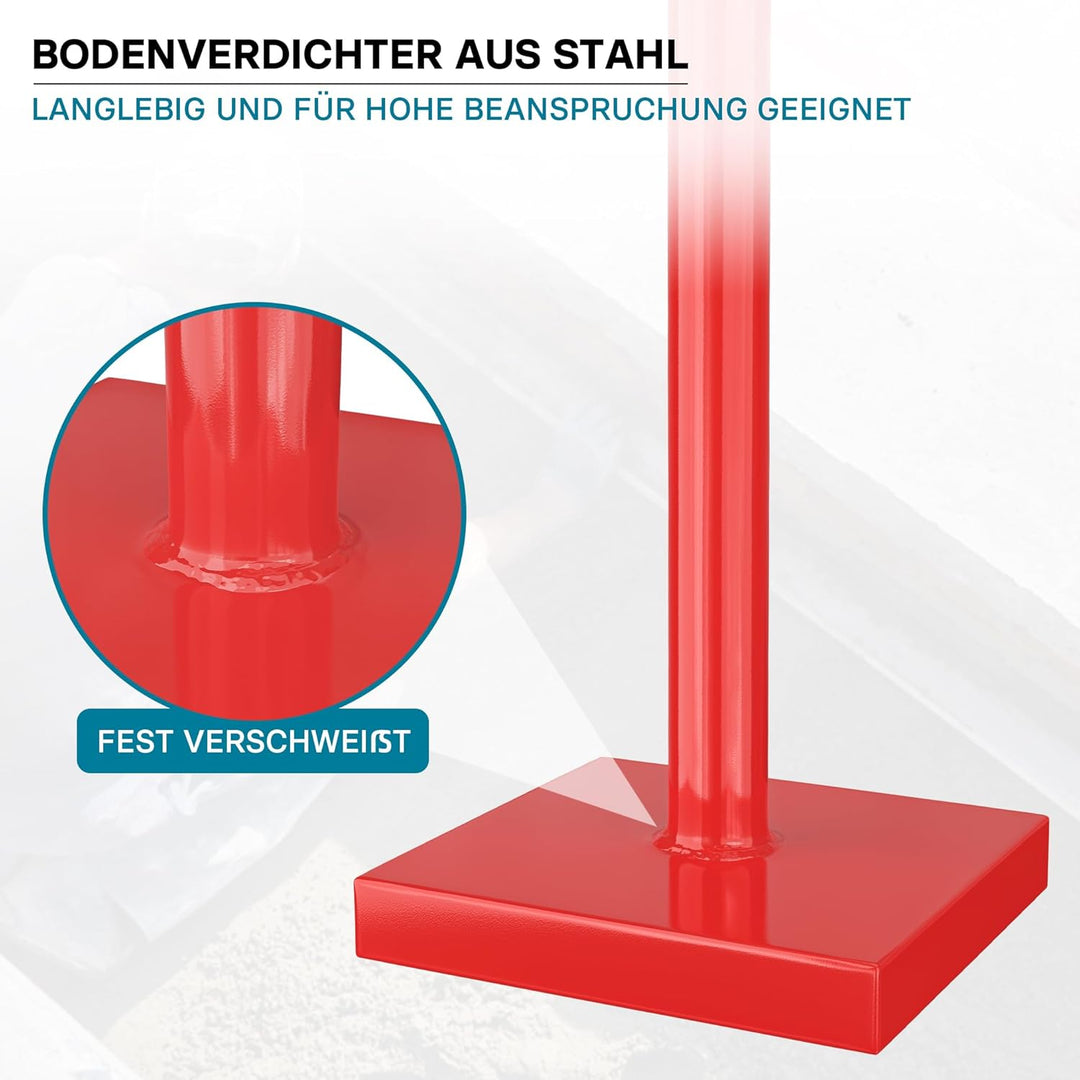 Wiltec Bodenverdichter 11,5 kg aus Stahl, 83 cm hoch, mit 20 x 20 cm Grundplatte und T-Griff zum Ver