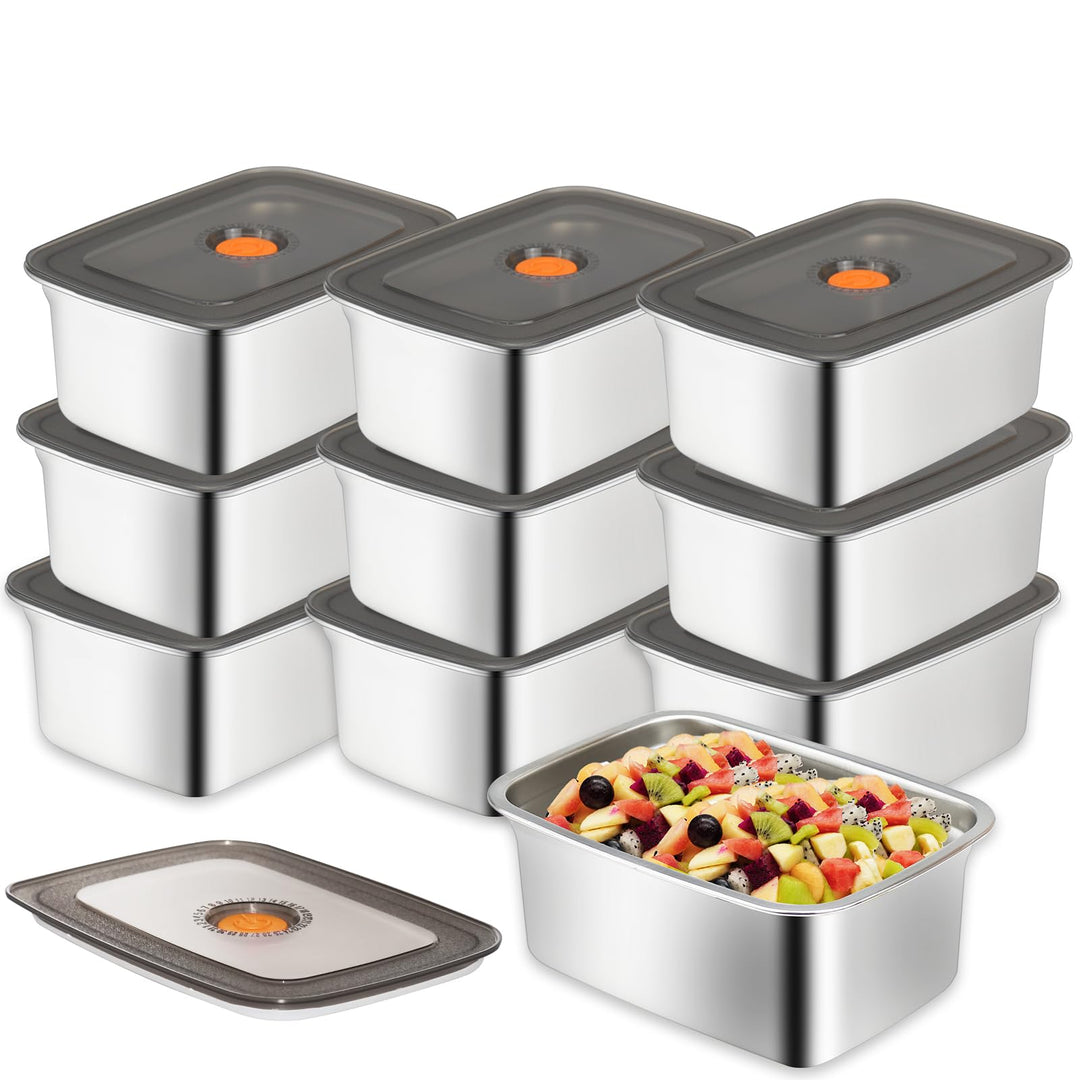 10 Stück Edelstahl Frischhaltedosen mit Silikondeckel, 1500 ml Meal Prep Boxen, Stapelbare Metall-Le