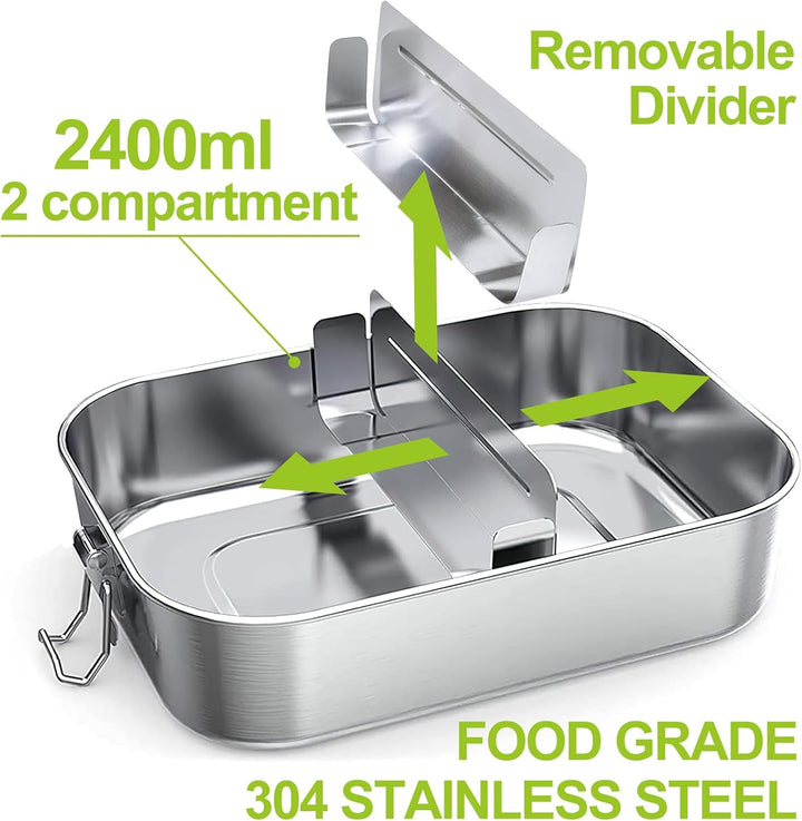 Brotdose Edelstahl - 2400ml Lunchbox Edelstahl - Brotdose Metall für Erwachsene - Brotbox Edelstahl