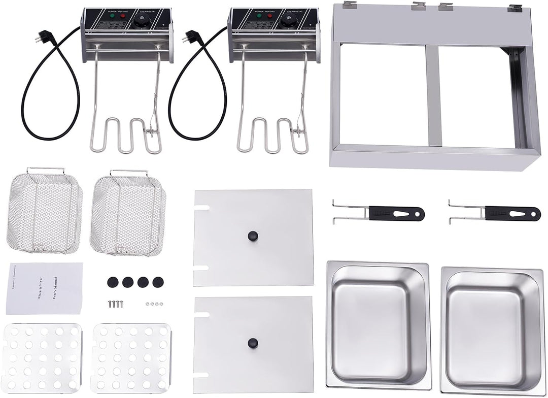 Friteuse Edelstahl Doppel Fritteuse Fritöse 2x6L Friteuse öl Elektro mit Zeitfunktion Temperatur Ein