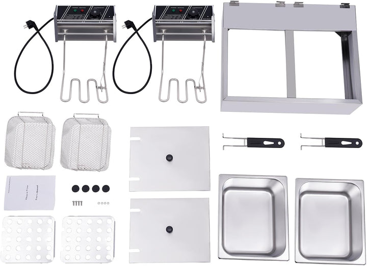 Friteuse Edelstahl Doppel Fritteuse Fritöse 2x6L Friteuse öl Elektro mit Zeitfunktion Temperatur Ein