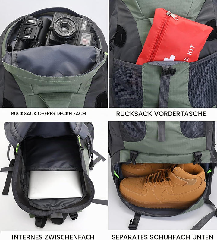 Bseash 50L Leichter wasserfester Wanderrucksack, Outdoor Sport Tagesrucksack Multifunktions Reisetas