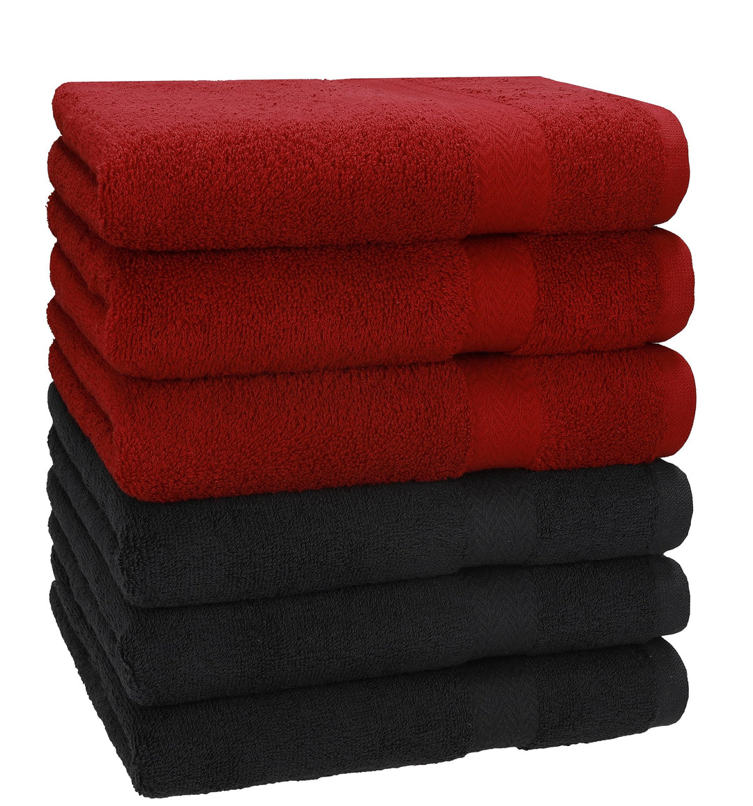 Betz 6 Stück Handtuch-Set Handtücher Premium 100% Baumwolle Grösse 50 cm x 100 cm rubinrot/Graphit