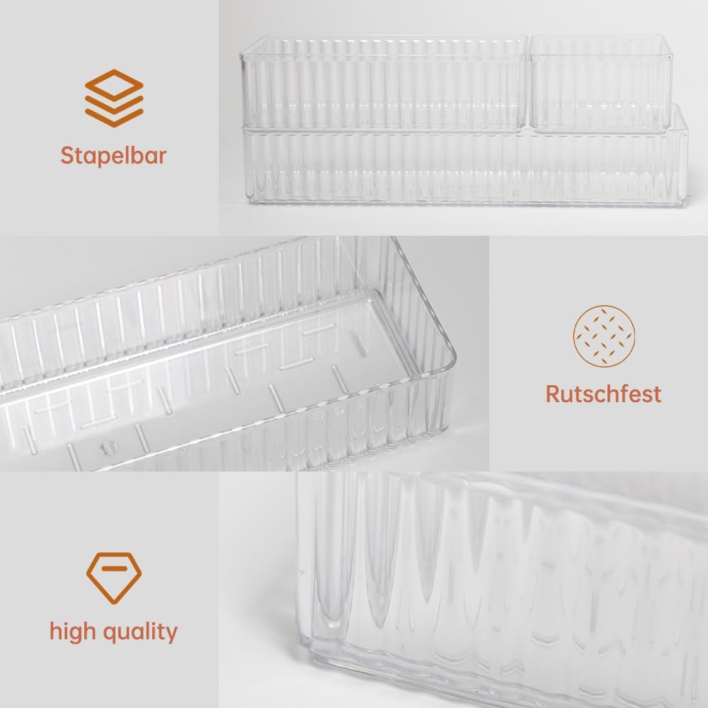 12 Stück Schminktisch Organizer Schubladen Rutschfest,4 Grössen,Acrylic Makeup Organizer Drawer Schu
