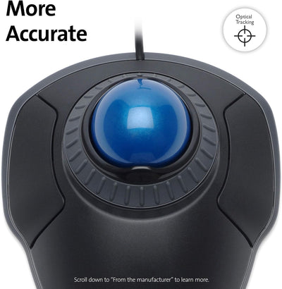 Kensington Orbit TrackBall, Kabelgebundene ergonomische TrackBall-Maus mit Scroll-Ring, 40 mm Kugel,