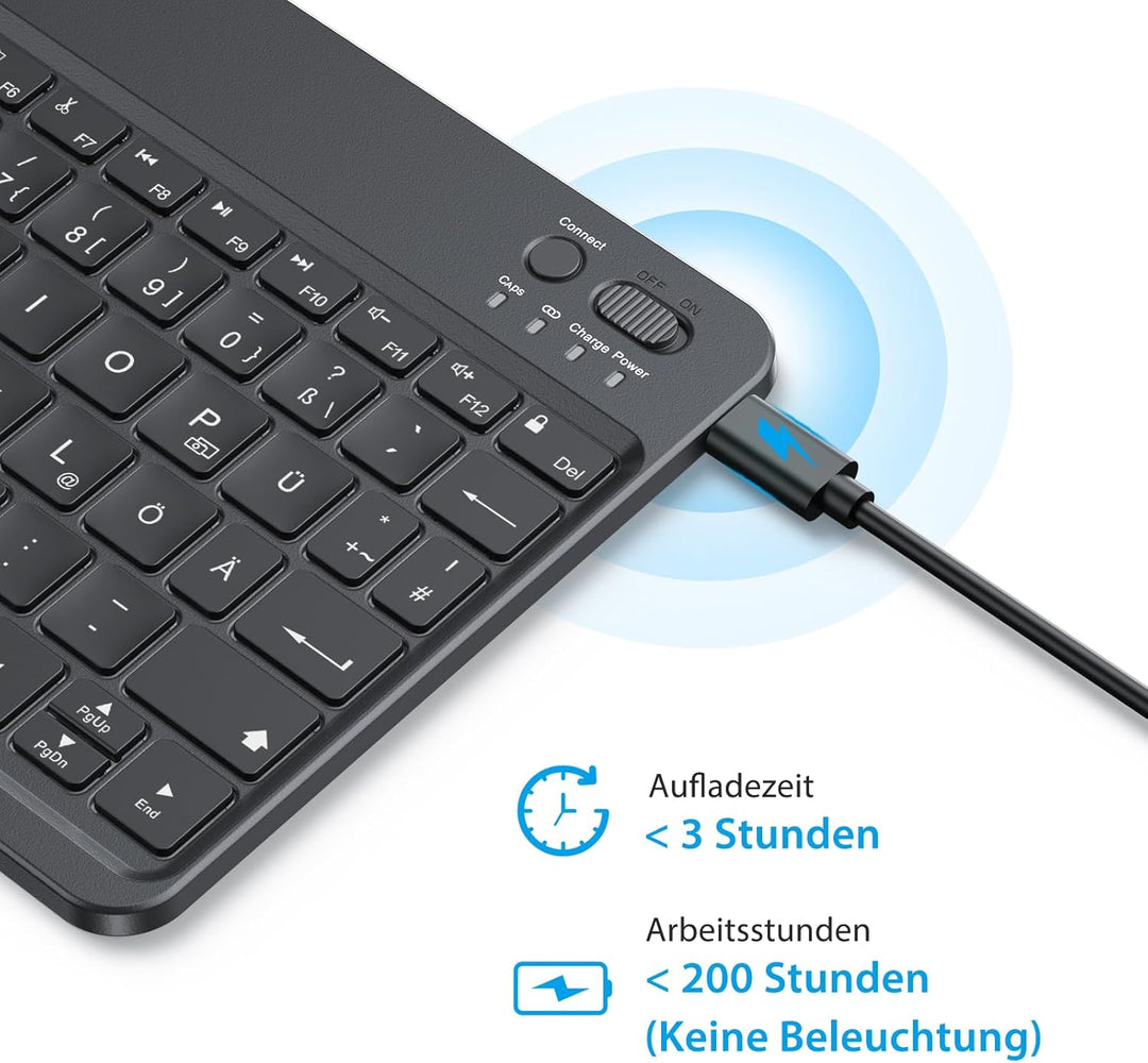 OMOTON Bluetooth Tastatur für iOS/Android/Windows mit Telefonhalter, iPad Tastatur mit Hintergrundbe