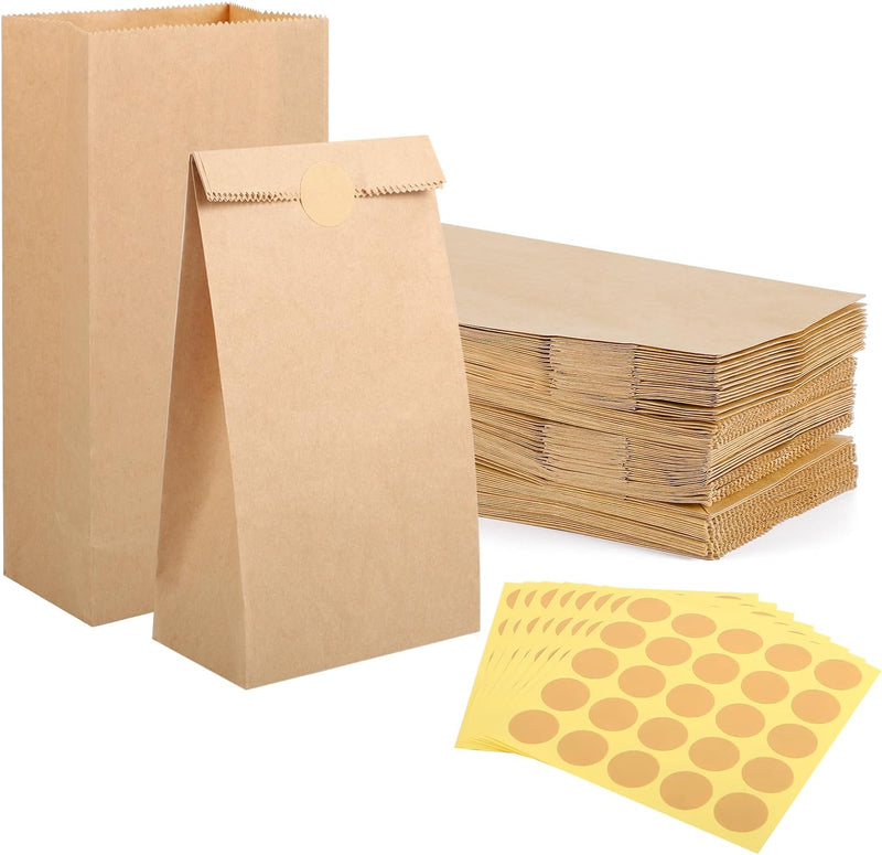 200 Stück Papiertüten, 18x9x5,5 cm Geschenktüten Klein Braun Kraftpapier Tüten Butterbrottüten Mitge