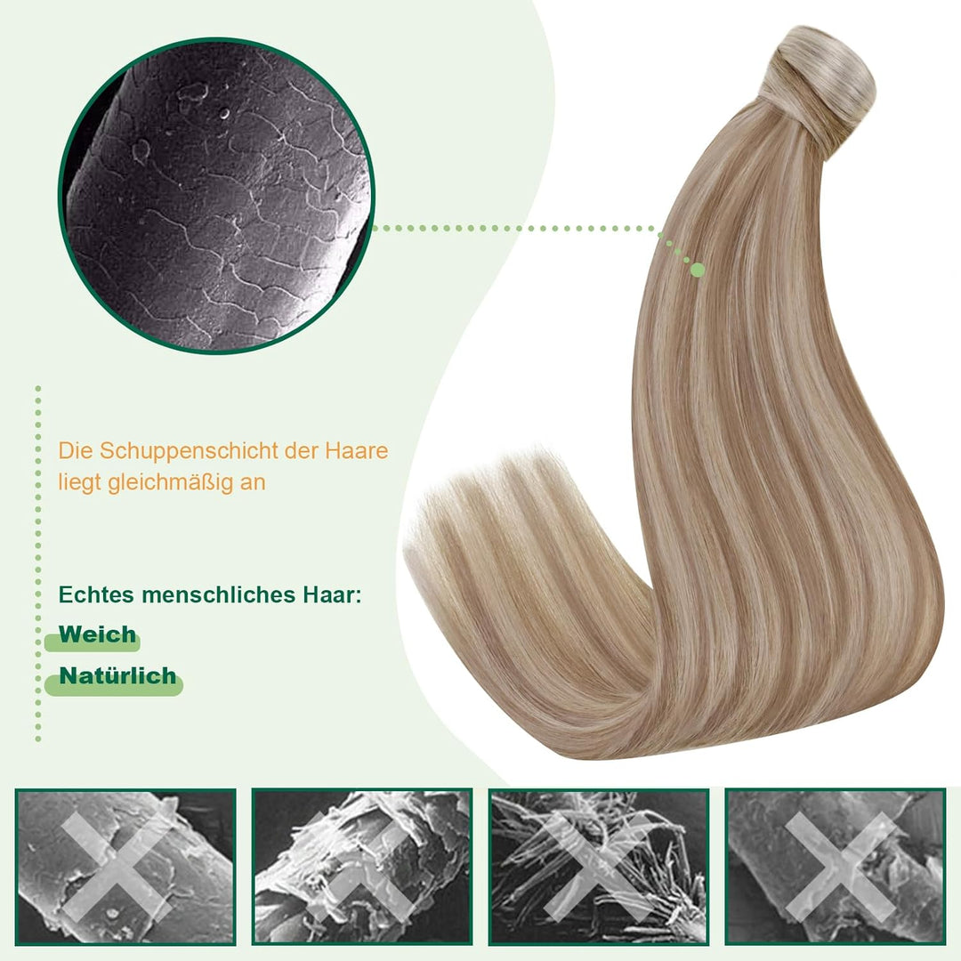 Easyouth Zopf Extensions Echthaar Clip in Zopf Extensions Ponytail 16 Zoll Farbe Ash Brown Highlight
