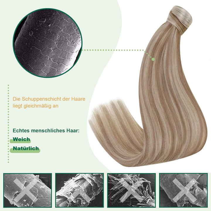 Easyouth Zopf Extensions Echthaar Clip in Zopf Extensions Ponytail 16 Zoll Farbe Ash Brown Highlight