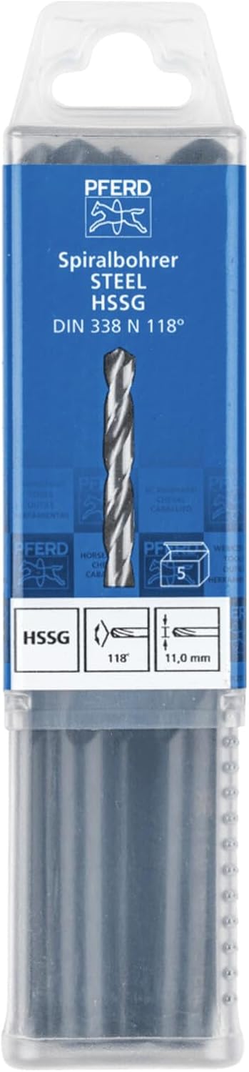 PFERD Spiralbohrer STEEL, 5 Stück | Ø 11,0 mm, HSS-G N, DIN 338, 118° | 25203543 - universell einset