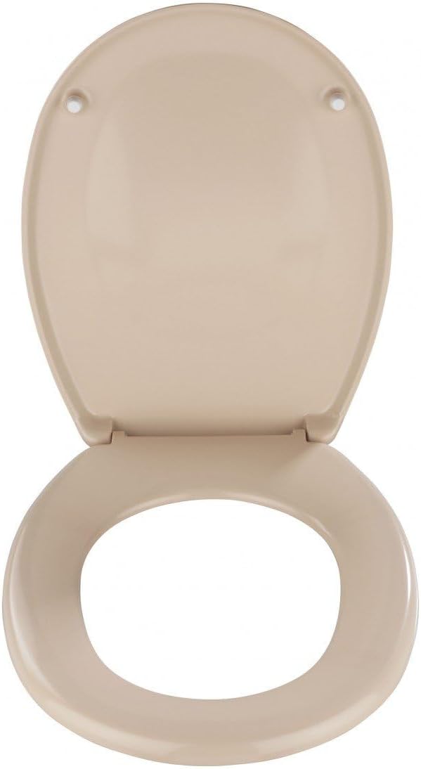 WENKO WC-Sitz Bergamo Beige - Antibakterieller Toilettensitz, verstellbare, rostfreie Edelstahlbefes