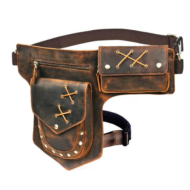 Herren Canvas + Leder Motorrad Reiten Tasche Beinbeutel Beintasche Aussenbeintasche Hüfttasche Drop