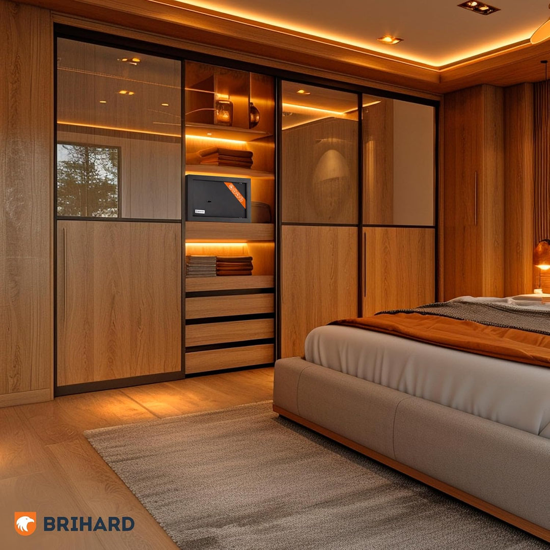 Brihard Home Tresor Safe mit Doppelbartschloss - 20x31x20cm Sicherheits-Safe 11 L - Titangraue kratz