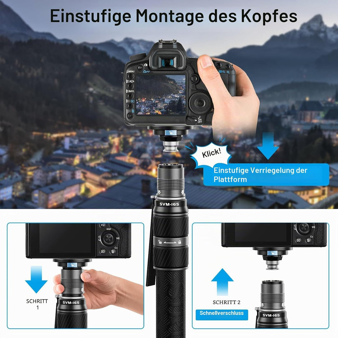 SIRUI SVM-165 Einbeinstativ Kohlefaser Kamera, 165cm Carbon monopod Rapid System Einstufige Höhenver