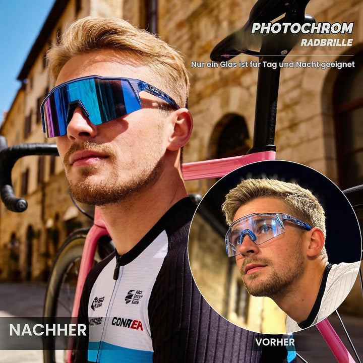 KAPVOE Photochromatische Selbsttönend Fahrradbrille TR90 Rahmen für Herren Damen Jungen Mädchen Klar