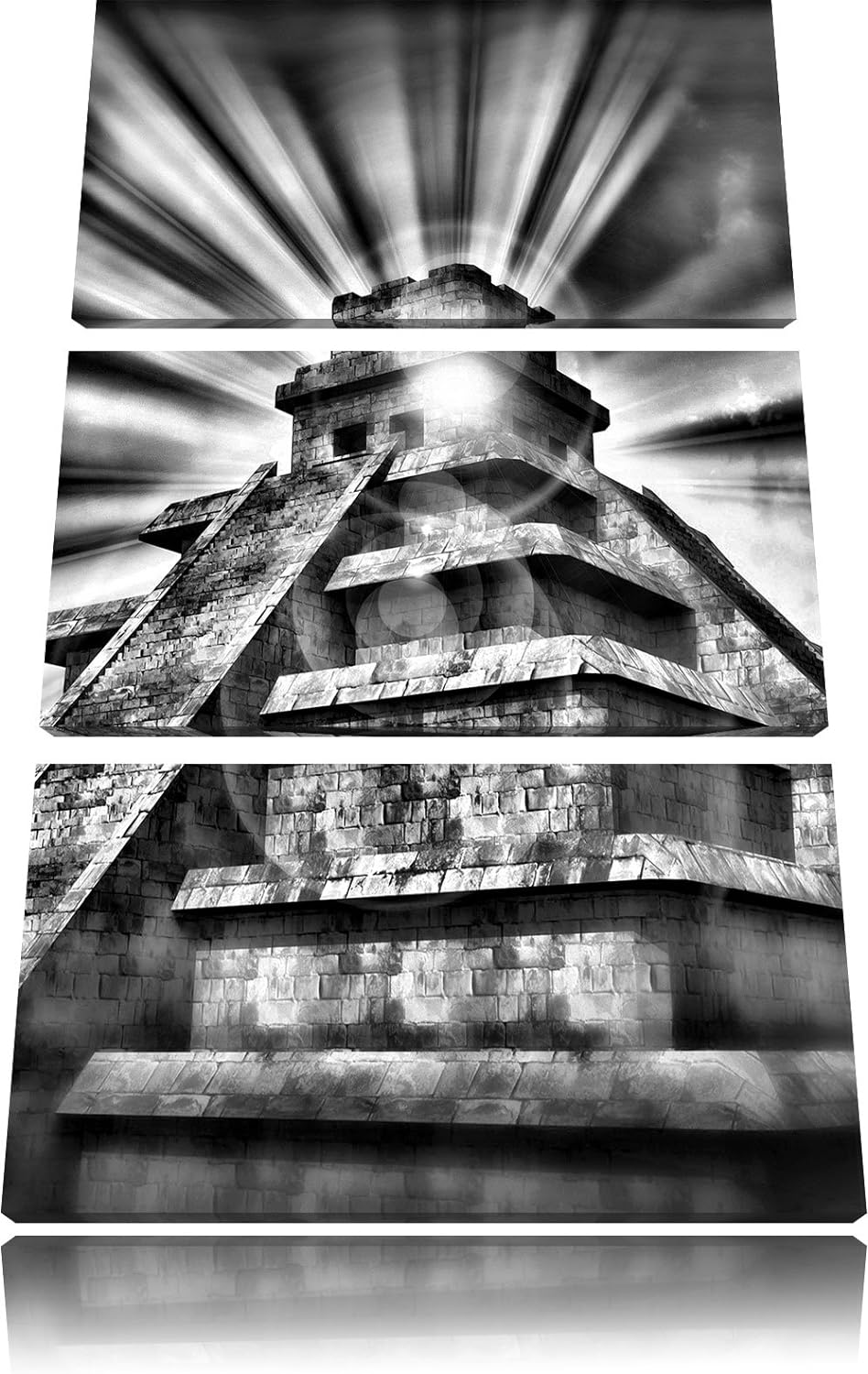 Pixxprint Maya Pyramide Tempelanlage als Leinwandbild/Grösse: 3 Teilig (120x80) cm/Wandbild/Kunstdru