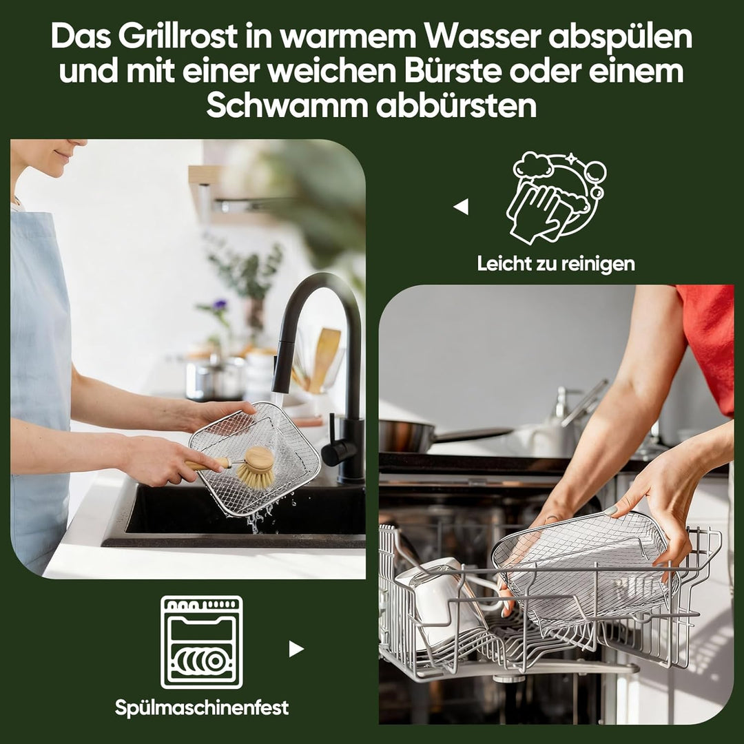 Homikit Heissluftfritteuse Zubehör, 3 Lagiges Stapelbar Edelstahl Grillrost Airfryer Zubehör mit 8 S