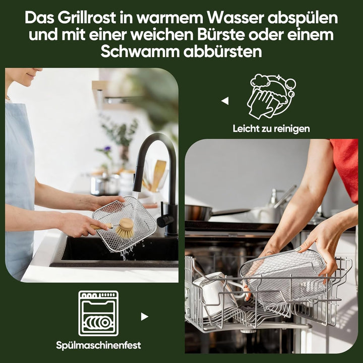 Homikit Heissluftfritteuse Zubehör, 3 Lagiges Stapelbar Edelstahl Grillrost Airfryer Zubehör mit 8 S