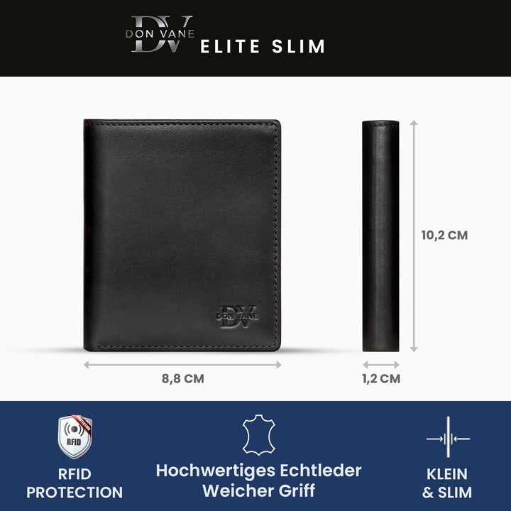 DON VANE Slim Wallet I Extra schmale Echtleder Geldbörse für Herren und Damen I Kleines dünnes Leder