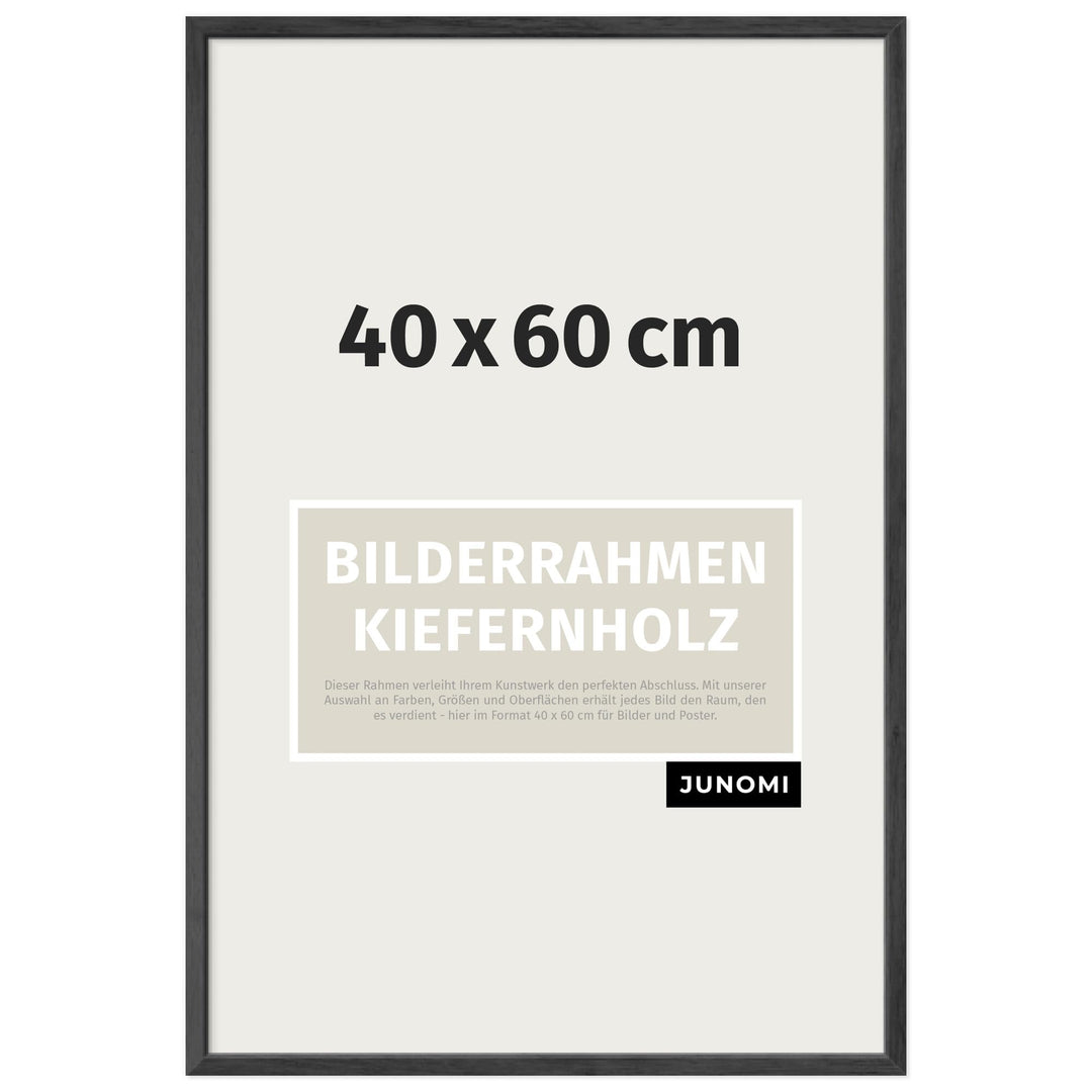 JUNOMI® Bilderrahmen 40 x 60 cm Holz | Farbe Schwarz | Bilderrahmen Schwarz mit bruchsicherem Acryl-