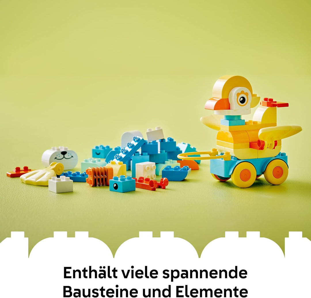 LEGO DUPLO Town Tiere auf Rädern 3-in-1-Set - Montessori Spielzeug zum Bauen von Ente, Fisch oder Hu