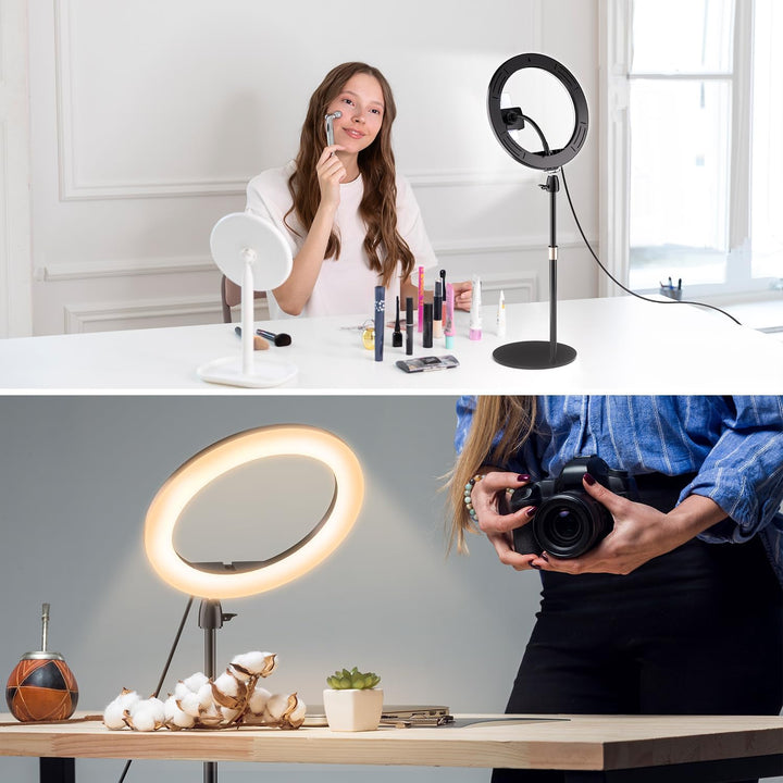 Aureday 12 Zoll Ringlicht mit Stativ, Handy Stativ mit Ringlicht mit 360° Drehbarer Flexibler Schlau