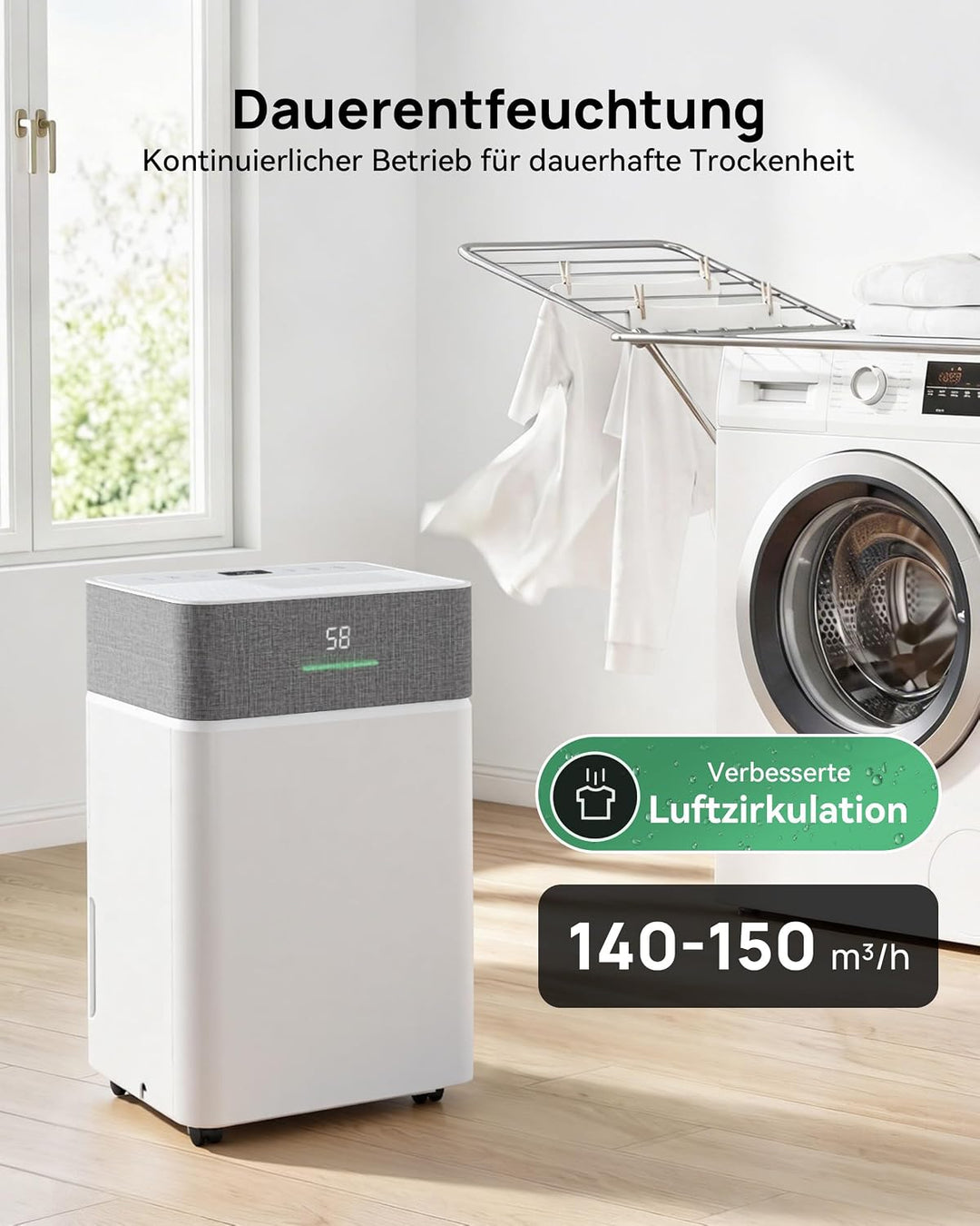 JUMMICO Luftentfeuchter 20L/Tag Smart WLAN Timer | 4,3L Tank, Auto-Abtauung, 2 Lüftungsstufen, Feuch