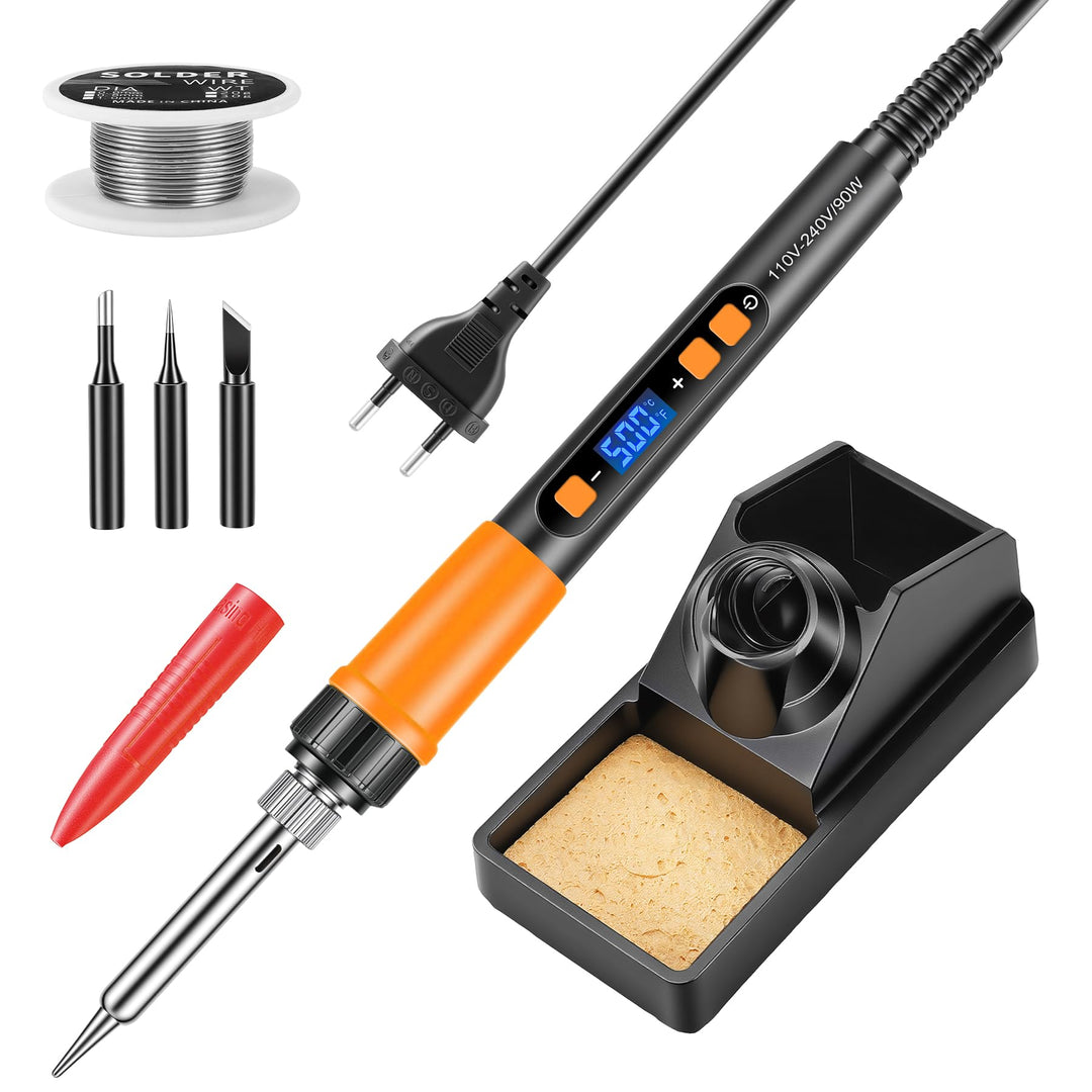 Lötkolben Set,90W Hochleistungs-Soldering Iron,LCD Digital Temperaturregelung 180-500℃,3 Lötspitzen