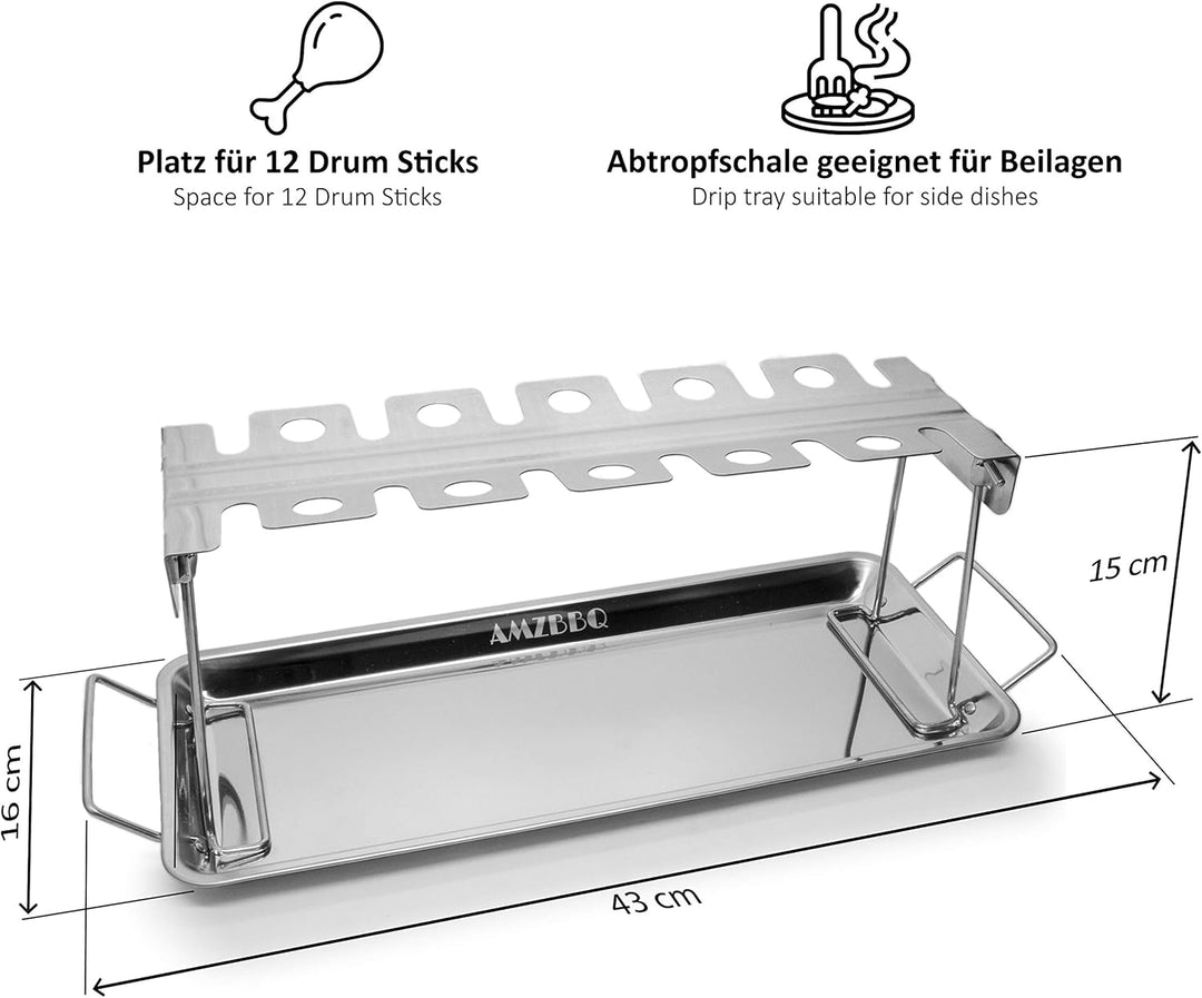 AMZBBQ® Premium Hähnchenschenkel Halter für 12 Keulen - Robuster Hähnchen Ständer aus 100% Edelstahl