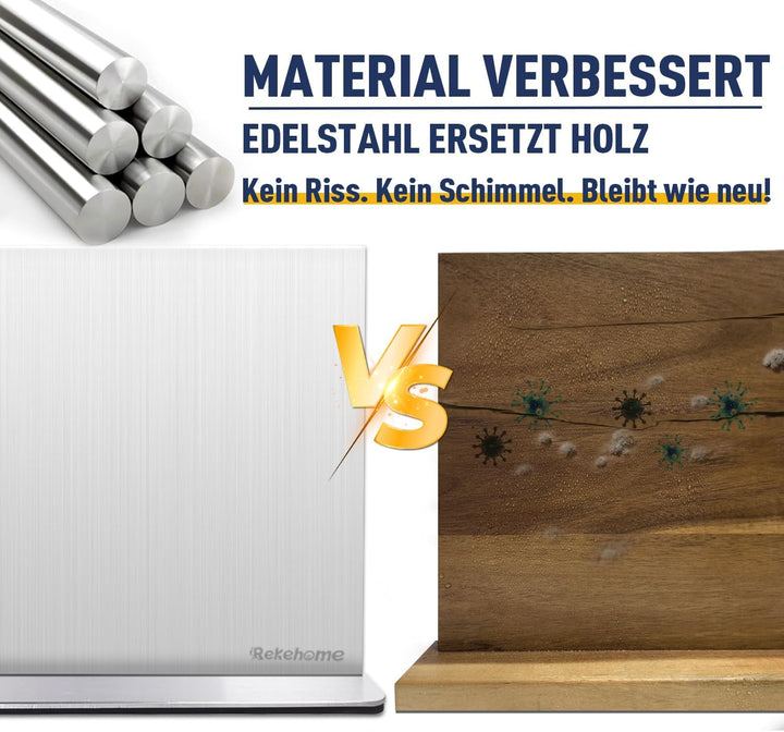 Messerblock magnetischer ohne Messer, 40 cm Silber Messerhalter magnetisch aus 304 Edelstahl, beidse