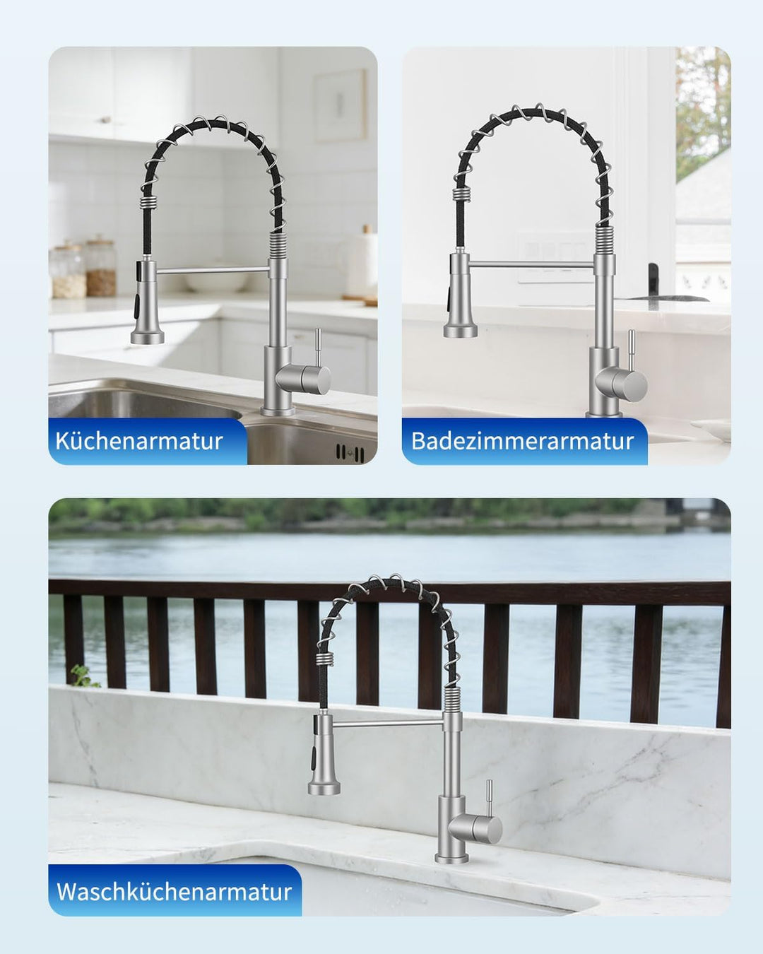Exrenlly Küchenarmatur, Ausziehbare Commercial Spring Spültischarmatur, Einhebel Hochbogen Wasserhah
