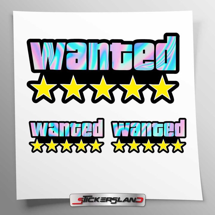 Wanted Holographische Aufkleber mit 5 Sternen - Reflektierende Aufkleber Waterproof - Vinyl Aufklebe