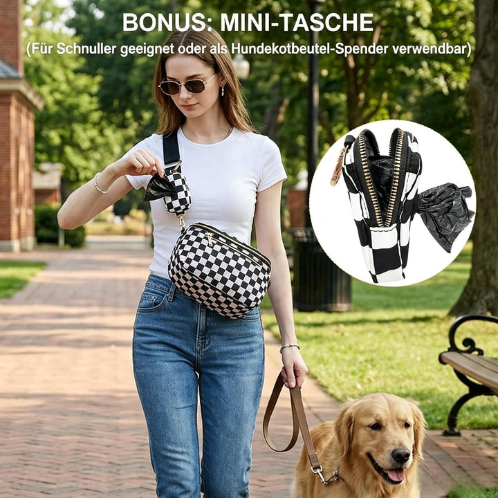 Eslcorri Wickeltasche Klein Umhängetasche Damen Kariert 8L Crossbody Bag | Bauchtasche mit Feuchttüc