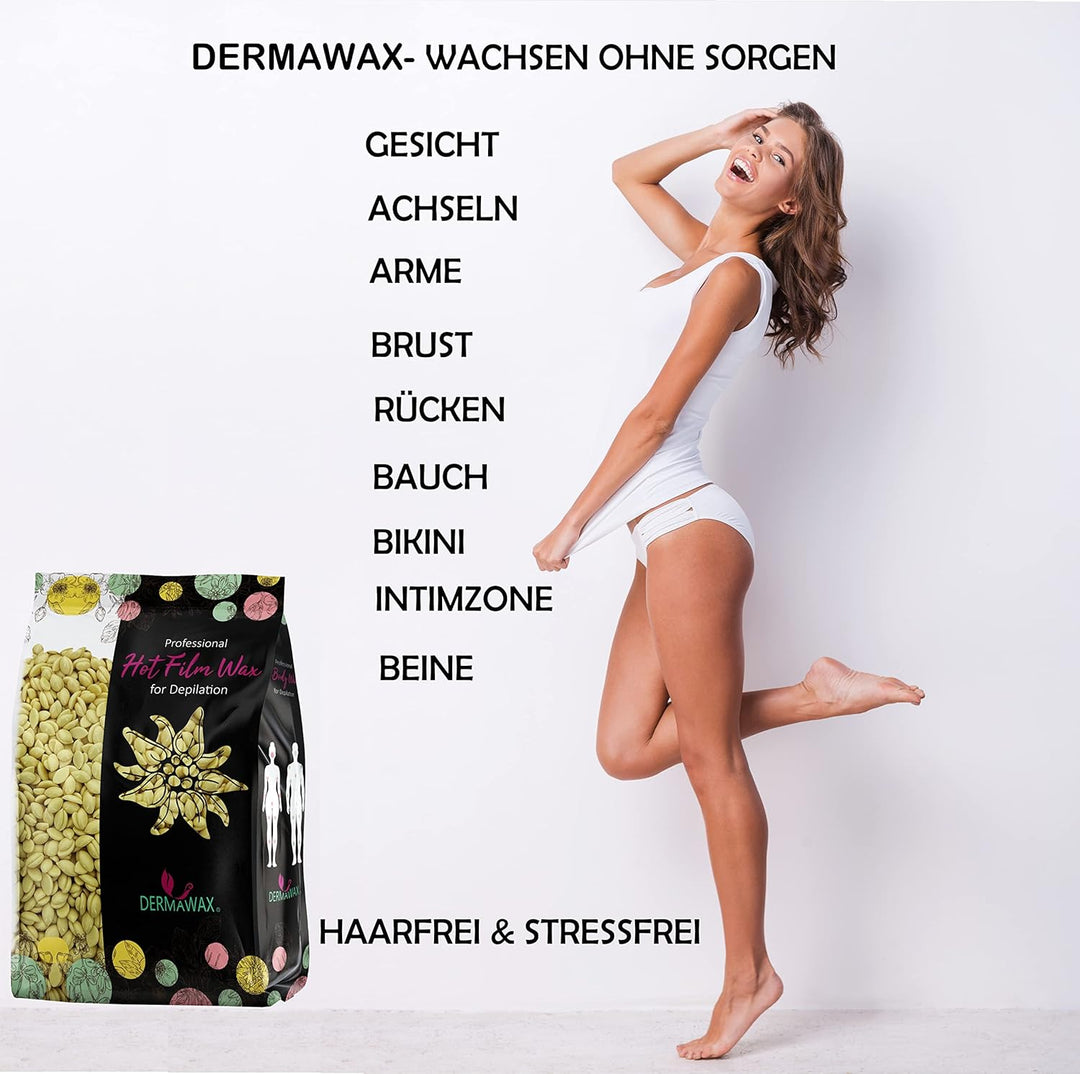 Dermawax 1 kg Wachsperlen für empfindliche Haut Heisswachs Anwendung ohne Wachsstreifen zur professi
