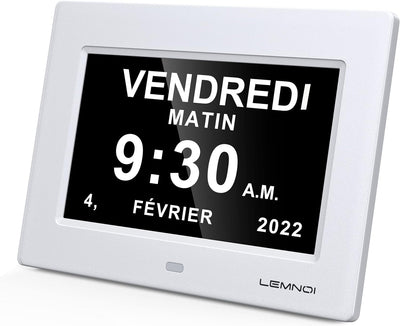 LEMNOI 7 Zoll LCD-Digitaluhr, Kalender mit Datum und Uhrzeit, Nicht abgekürzte, automatische Dimmung