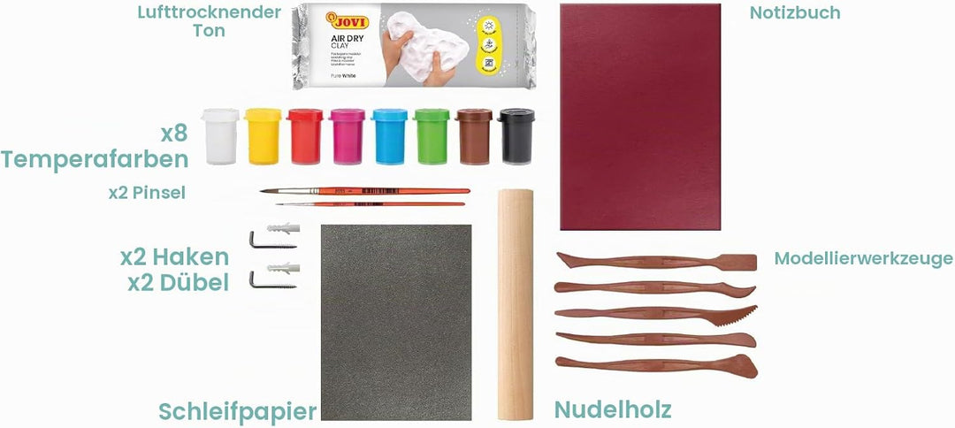 Jovi 2704 DIY Air Dry Window - Bastelset für eine Landschaft aus luftgetrocknetem Ton weiss + Farben