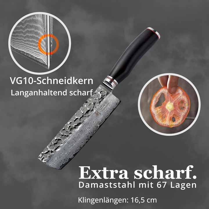 Wakoli Ebo Damastmesser Nakirimesser extrem scharfe 16,5 cm Klinge aus 67 Lagen I Damast Küchenmesse