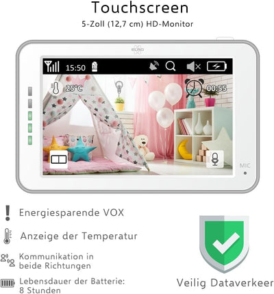 ELRO BC4000 Baby Monitor Royale Full HD Babyfon mit 12,7 cm Touchscreen und App 1080P / 4000 serie 1
