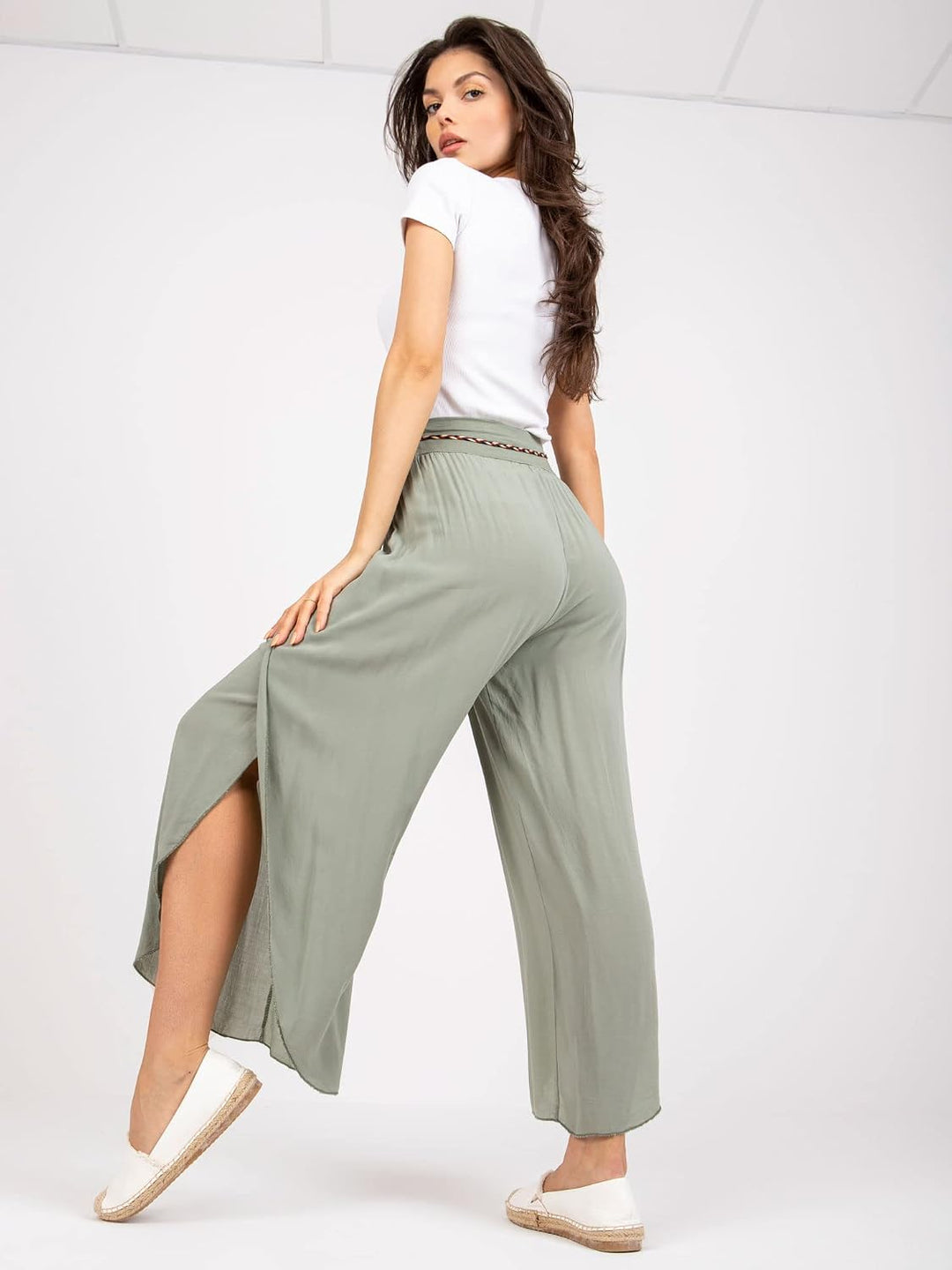 Weite Lockere Damenhose mit Geschlitztem Bein Damenhose mit Schlitzen Wickelbeinen, Luftig Leichte V