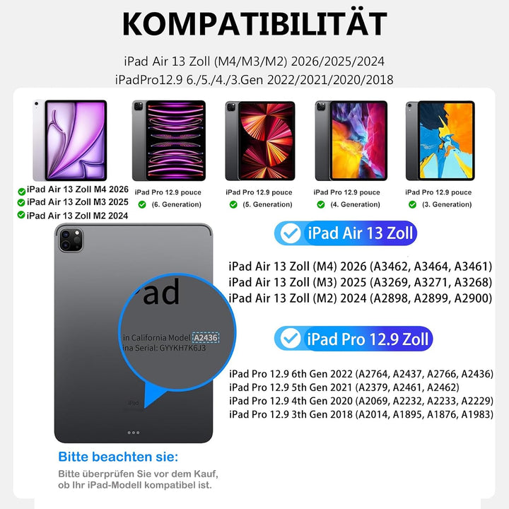Magic Keyboard für iPad Air 13 Zoll 2026/2025/2024 (M4/M3/M2), iPad Pro 12.9 Zoll (6/5/4/3 Gen), Hül