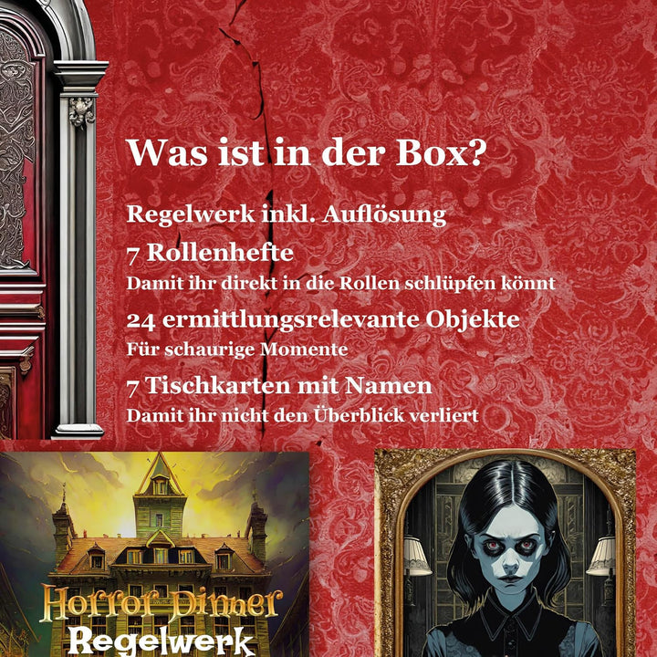HORRORDINNER - Haunted Hotel - Krimidinner für 1-7 Spieler, Ab 18 Jahren, 3 Stunden Spielzeit, Schwa