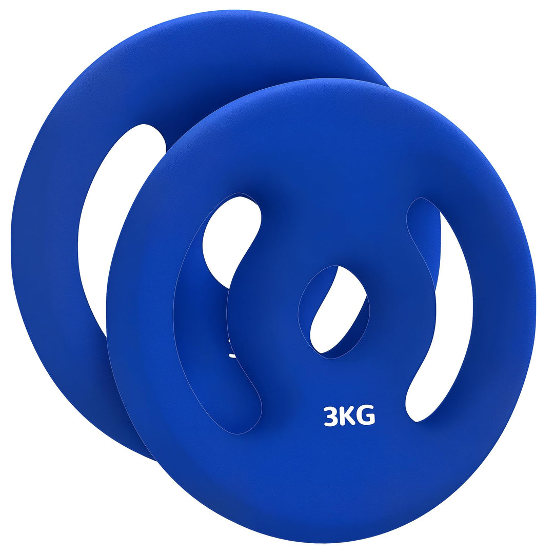 SPORTNOW Gewichtsplatte 2 x 3 kg, Hantelscheiben für Stangen Ø 2,5 cm, mit Griffen, leicht zu greife